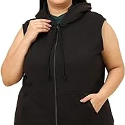 unaone Women Black Hoodie Sweatshirt with Fleece Material Sleeveless Jumper Front Zipper Regular Sweatshirt-picture-42