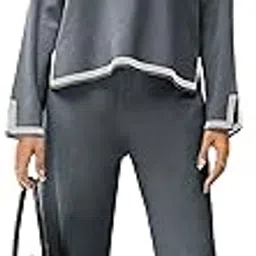 all yours Women's Contrast Piping Top with Trousers Co-Ords Sets-picture-28