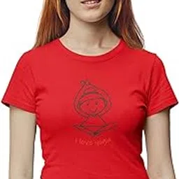 gomofy Love for Yoga Red Round Neck Cotton Half Sleeved Women T-Shirt with Printed Graphics-picture-46