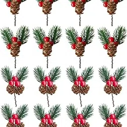 16 PCS Christmas Decorations, Christmas Tree Plant Artificial Holly Set, Berries & Leaves, Red & Green-picture-13