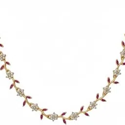 Crystal and Gold-Plated Floral Necklace Earrings Set, Traditional Indian Style, Pink Stone Embellished, Polished Copper Metal, Wedding Party Jewelry Collection-picture-33