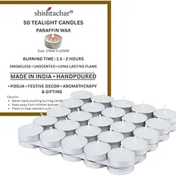 Tealight Candles, 37x10mm, Paraffin Wax, Unscented, 1.5-2 Hour Burn, Smokeless, Ideal for Home Décor, Puja, Aromatherapy, Special Occasions (Pack of 50)-picture-41