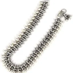 shyle 925 Sterling Silver Moh Classic Jali Ball Anklet For Women/Girls | Handcrafted Oxidised Pure Silver Payal Gift for Her(Single) | Well Stamped with 925 | Gift For Women & Girls image 1