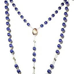 Handmade elegant Silk Thread Altar/Wall Rosary, Royal Blue and Gold, Handmade Religious Prayer Beads with Crucifix-image-2