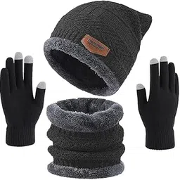 PAVILONN Warm Knit Beanie Cap & Scarf Set for Men and Women | Thick Fleece Lined Skull Cap with Neck Warmer | Thermal Winter Wear Combo-picture-33