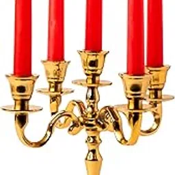 Rely+ 5 Arm Baby Candelabra Gold Glossy 8 Inch Taper Candle Holders Gothic Decorations Candlesticks Holder Home Decor Wedding Parties Centerpiece for Dining Table-picture-10