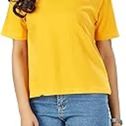 indian rider Plain Crop Top for Women and Girls Cotton | Half Sleeves Round Neck Solid Casuals-picture-31