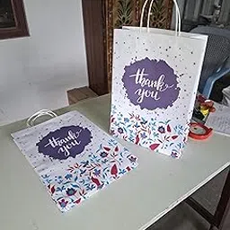 Premium Thank You Gift Bags, White Paper Shopping Bags with Floral Design, 120 GSM, Pack of 100-picture-15