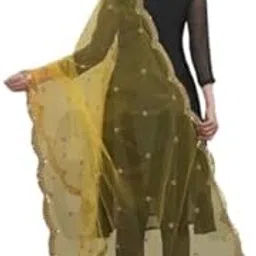 aashirwad Versatile Fashionable Women Net Full Size Dupatta/Chunni with Embroidery and Mirror work (Color - Yellow)-picture-26