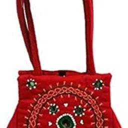 belladona Women's Samosa Cut Small Mirror Work Bag (Red)-picture-29