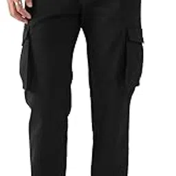 the souled store Classic Black Men and Boys Solid Regular Fit Cargo Pants Men's Cargo Pants Trousers for Men Multi-Pocket Work Outdoor Military Style Loose Fit Lightweight Quality Comfortable-picture-30