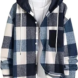 Men's Hoodie, Check Shirt, Hooded Outerwear, Outerwear, Large Size, Autumn and Winter Clothes, Long Sleeves, Fashionable, Loose, Casual, Work, School, Unisex-picture-13