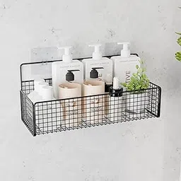 MIORAH Adhesive Bathroom Shelves | Bathroom Accessories Set | No Drill Black Carbon Steel Rack | Pack of 1-picture-20