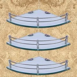 Shivam Steel Glass Corner Shelf for Bathroom and Kitchen Shelf Bathroom Accessories | Kitchen Shelves | Wall Shelf | Storage Shelf | Glass Shelves - 7.5 X 7.5 Inches (Pack of 3, Transparent)-picture-22
