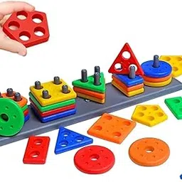Sky Tech Plastic Geometric Blocks, Sorting & Stacking Toys for Toddlers and Kids Preschool, Color Stacker Shape Sorter Gift Educational Blocks Learning Toy for 3 Years Old Boys and Girls, 26 Pcs-image-24