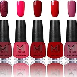 MI Fashion® 7 Days Lasting Premium Nail Polish Shades- Metallic Red-Gold,Neon Pink,Daring Red,Rouge Red and Mauve brown-image-78