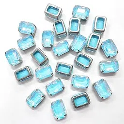 Embroiderymaterial Sew On Crystal Glass Stones/Rhinestones/Gemstones/For Craft, Embroidery Work, Jewellery Making, Wedding Dress Embellishments (Rectangle Shape, 10X14Mm, 25 Pieces), Blue-picture-48