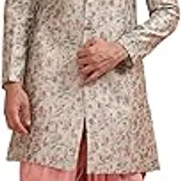 kisah Men's Ethnic Wear Silk Blend Woven Design Regular Fit Multi-Pink Indo-Western Sherwani Set Indo-Western-picture-45