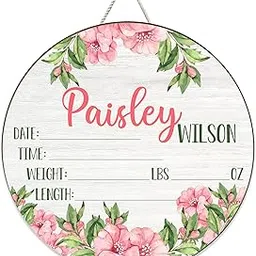 Mondily Personalized Baby Name Signs, Baby Birth Announcement Sign for Hospital, Floral Baby Name Signs for Nursery Decor, Wood Birth Stat Sign for Daughter Photography Prop Baby Shower Gifts 01-picture-24
