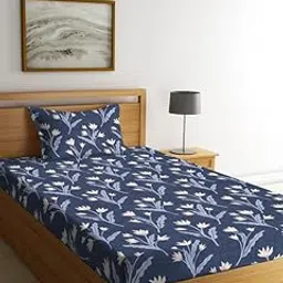 YMORIA Cotton All Round Elastic Fitted Bedsheets with 1 Pillow Cover|Single Mattress Bed Breathable| Longlasting | Supersoft Size - 36 x 72 + 6 inches (Color -Dark Grey)-image-1