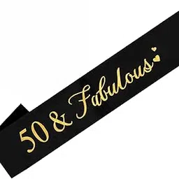 Wp Wanna Party 50Th Birthday Sash/ 50 and Fabulous Sash for Women/50Th Birthday Decorations and Supplies -Black & Gold-image-53