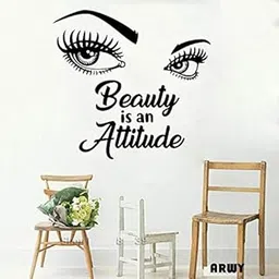 ARWY® Salon Wall Stickers Beauty is an Attitude Girl Eyes Quotes Beautiful Wall Stickers Decal Vinyl Wall Decor Art Eyebrows Eyelashes Salon Murals(58X58 cm)-picture-62