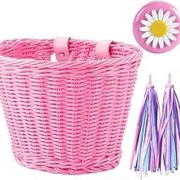 Srutirbo Bicycle Basket Kids Bicycle Basket Bicycle Accessories, 1 Piece Bicycle Bell with Stickers, 1 Piece Kids Bicycle Front Basket and 1 Pair Colorful Tapes with-picture-12