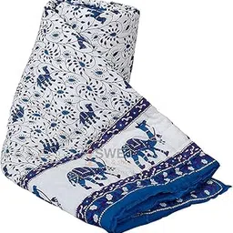 SIBLEY Rajasthani Traditional Cotton Jaipuri razai ac Blanket Camel Print with Floral Design Single Bed Reversible (Both Sided) Jaipuri Quilt 55 x 85 inch - Blue-image-3