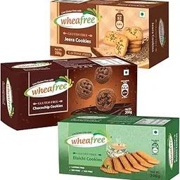 Wheafree Gluten Free Cookies Combo Chocochip, Jeera Cookies & Elaichi (Pack of 3) | 600g | Best Tea Time Snacks | Nutritious | 100% Vegetarian image 1