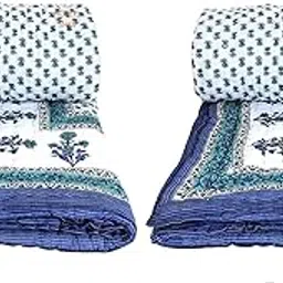 LOARSHY Pure Cotton Floral Printed Quilt | Lightweight and Warm Jaipuri Rajasthani Single Bed Razai | Soft Razai for Winters | Beautiful Gift Item (Pack of 2)-picture-20