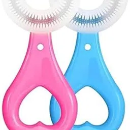 Toothbrush for Kids with U Shaped Silicone Brush Head for 360 Degree Cleaning Suitable For 2-6 Years, Manual, Heart Design, Multicolor-image-91
