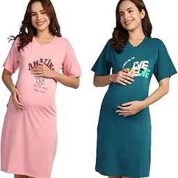duchess Combo Mom T-Shirt Dress | Night Dress | Loose Fit | Pre and Post Pregnancy(Pack of 2)-picture-46
