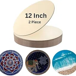 MDF Board Round 12 Inch for Art and Craft Set of 2 MDF Round Circle Pine Wood 12 inch 2.5 mm Thick Unfinished Round Wood Base for Resin Art, Mandala Art,Pyrography, Painting image 1
