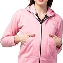fabitto Solid Double Zipper Fleece Pink Full Sleeves Hooded Neck Casual Regular Fit Jacket for Women-picture-49