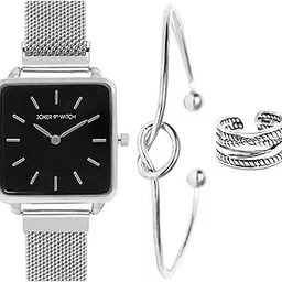 joker & witch Stainless Steel Beautiful Story Silver Love Triangle Analogue Watch For Women, Black Dial, Silver Band-picture-32