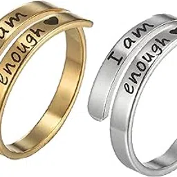 fashion frill Stylish Ring For Girls I AM Enough Silver Gold Adjustable Finger Ring For Women Girls Gift for Sister Love Gifts Jewellery Combo of 2 Rings-picture-29