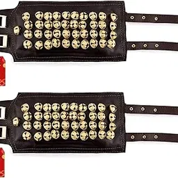 UAPAN 4 line Bells Leather Pad for Classical Bharatanatyam Kathak Dance with Adjustable Strap (Brown Leather, Belt)-picture-12