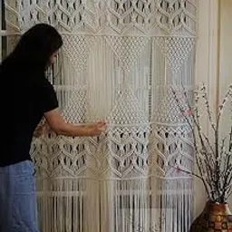 Latest Macrame Valance Window Treatments Panels Curtain Woven Boho Wall Hanging Home Decor (Ivory, Large Size L' 84 X W' 40 Inches),Eyelet, Washable, Embroidery,Rod Pocket Curtains-picture-18