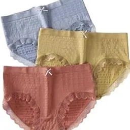 Seamless Mid Waist Panty Traceless Japanese Girls Underwear Ladies Cotton Crotch Skin Friendly Antibacterial Breathable Lace Edge (Multicolor)-image-91