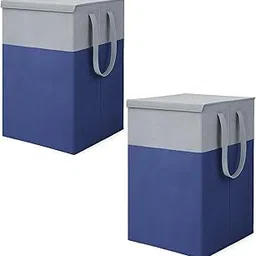 75L Large Foldable Laundry Bag with Lid & Handles | Non-Woven Printed Clothes Storage Basket | Freestanding Organizer for Bedroom, Dorm, Home Use (36x36x53cm,Grey Blue, Set of 2)-image-38
