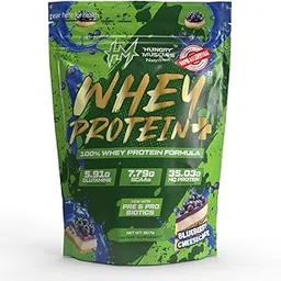 Hungry Muscles Whey Protein+ Blueberry Cheesecake | 100% Whey Formula | 35g Protein | BCAAs | Glutamine | Pre & Probiotics | Fast Absorption | 1kg Protein Powder for Muscle Growth (907 Gram)-picture-47