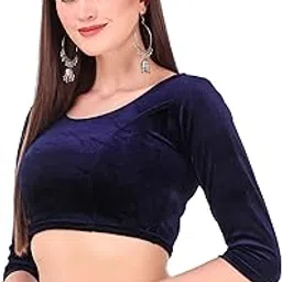 trifon Women's Velvet 3/4th Sleeve with Round Neck Readymade Crop Top Choli | Blouse for Saree_Size 26-36.-picture-18