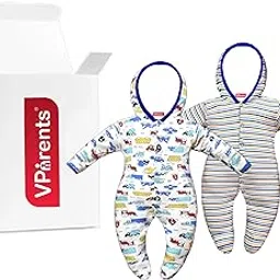 VParents Zoey Hooded Full Sleeve Cotton Baby Footies Sleepsuit Rompers for baby boys and baby Girls Pack of 2 (3-6 Months, Royal Blue)-picture-41