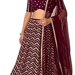 Women's Sequins Zari Embroidered Georgette Designer Semi Stitched Lehenga Choli With Dupatta (7094-Maroon-Womens-Lehenga-Choli-Latest; Free Size) (Maroon)-image-53