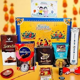 OSMOSIS Rakhi Gift Combo Box for Brother Bhaiya & Bhabhi-9 Inclusions + Evil Eye Rakhi Nazar Kavach|Chocolate,Millet Namkeen,Almond Bar,Incense Sticks & Stand,Perfume,Coin,Card,Roli Chawall-image-44