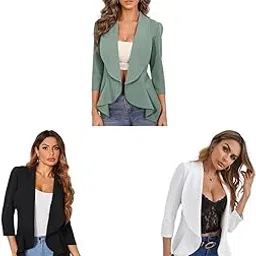 kotty Women's Single Breasted Relaxed Fit Shawl Collar Blazers in Coal Black & Snow White.-picture-25