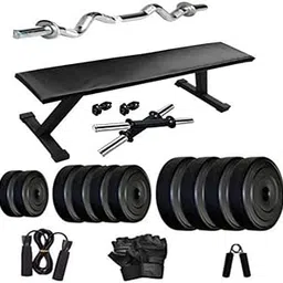 HASHTAG FITNESS Heavy Duty Flat Bench with 20 kg PVC Weights, Home Gym kit, 3ft curl Barbell Rod, Fitness Combo, Home Gym Accessories, Dumbbell Pair-picture-16