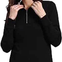 Women’s Full Sleeve Ribbed T-Shirt with Zip Neck – Casual Solid Top, Office, Travel & Outing | Soft Stretchable Fabric, Stylish Slim Fit-image-17