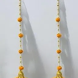 Smaran Traditiona Handmade Door Hanging, Toran with Pom Pom, Golden White Beads & Bell for Main Door and Wall Hanging for Home Decor, Pooja Room, Latkan for Festival Decoration - Yellow (Set of 2)-picture-38