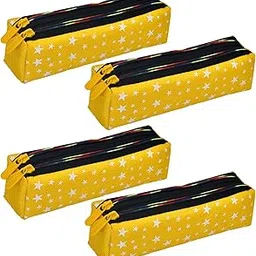 homestic Pencil Pouch | Rexine Stationary Pouch | Pencil Utility Pouch | School Pencil Case for Kids | Pen-Pencil Box for Kids | 2 Zipper Pencil Organizer | Star Pencil Pouch | Pack of 4 | Yellow-picture-56